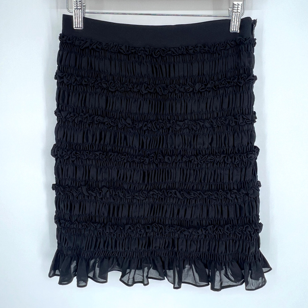 Mojo S Phine Womens Skirt Mini Smocked Ruffle Hem Office Coquette Size S Glam